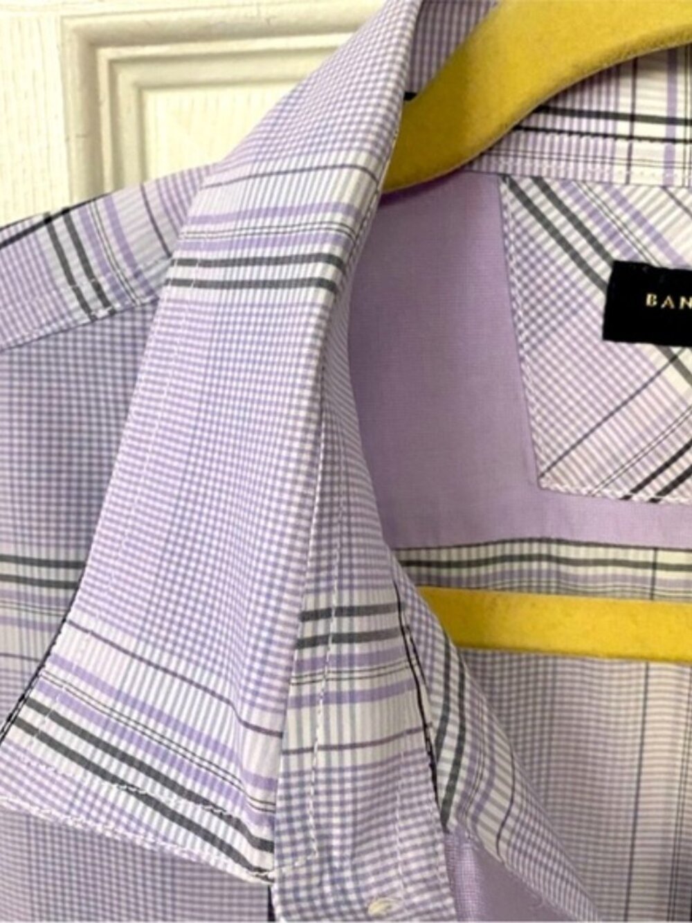 Banana Republic Dress Plaid Purple Shirt size Neck17.5 - Picture 6 of 11